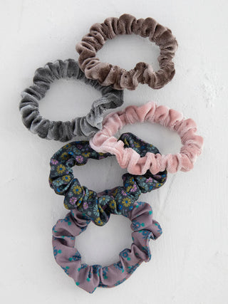 Set of five scrunchies in various colors 