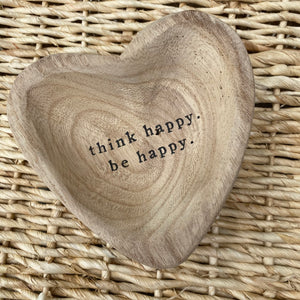 Think Happy Wood Heart Trinket Tray