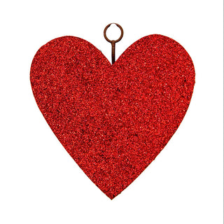 Red glittery heart-shaped Round Top Charm with a wire hanger
