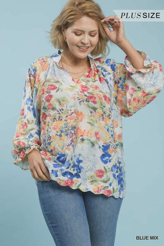 Blue Watercolor Blouse Plus