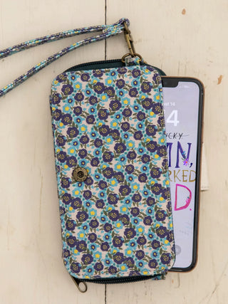 Wristlet Wallet Blue Turq Ditsy Flr
