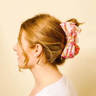 Satin Bow Claw Clip Secret Garden Pink