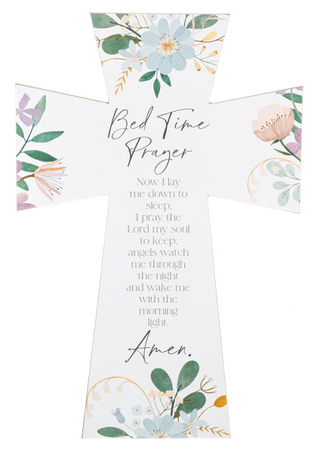 Floral cross-shaped card with bedtime prayer text 