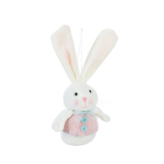White plush bunny with a pink top on a white background