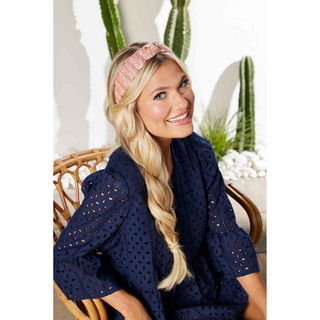 Scalloped Straw Headband Blush