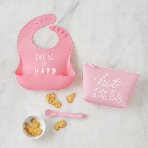 Pink Silicone Feeding Set