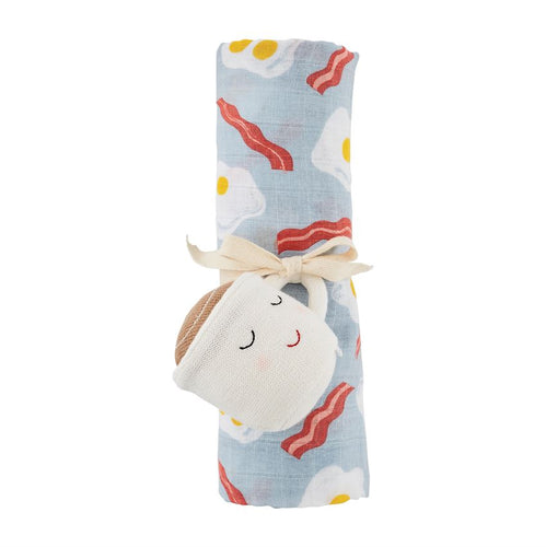 Coffee swaddle & rattle