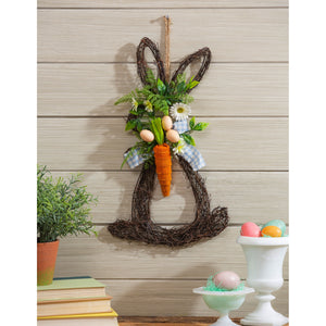 18" Rattan Bunny & Carrot Hanger