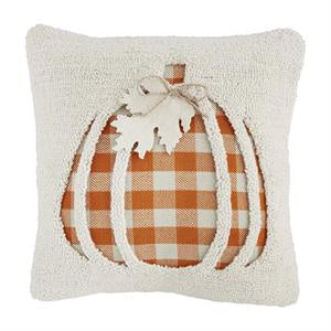 Pumpkin Check Pillow Hooked