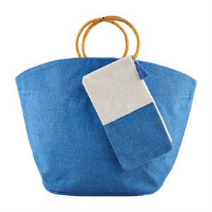 Bright Jute Tote and Case Blue