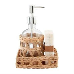 Woven Tray and Soap Pump Set