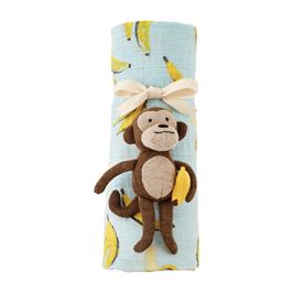 Monkey Rattle Swaddle Set