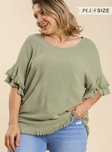 Load image into Gallery viewer, Linen Blend Ruffle Sleeve Sage 1X