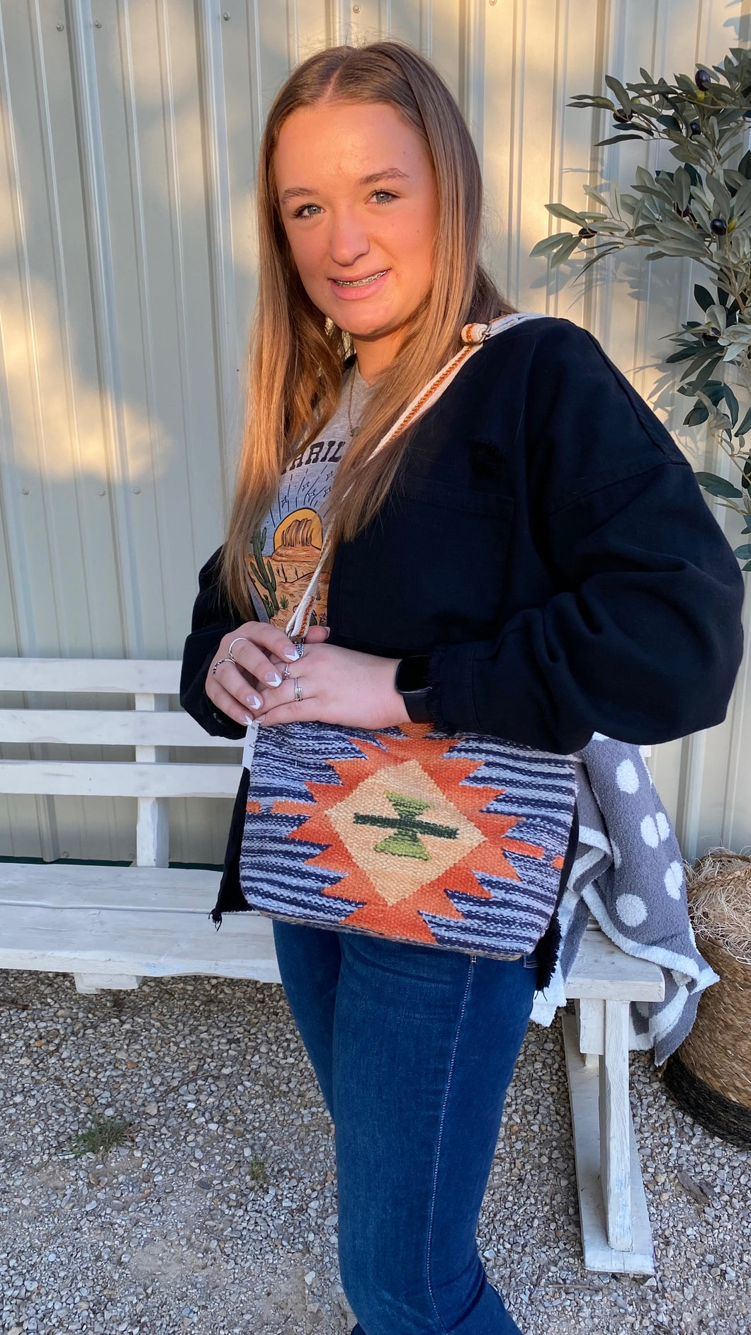 Blue Multi Aztec Crossbody