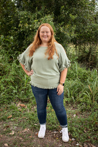 Linen Blend Ruffle Sleeve Sage 1X