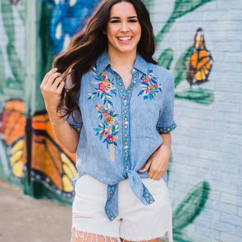 Lucille Linen Embroidered Top