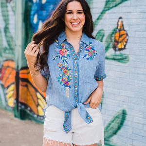 Lucille Linen Embroidered Top