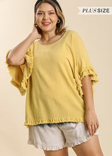 Load image into Gallery viewer, Linen Blend Ruffle Sleeve Yellow 1X