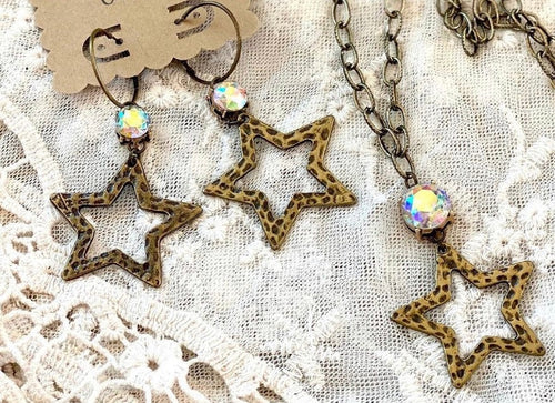 Hammered Star Chain & Earrings