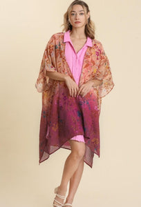 Berry Floral Print Kimono S/M